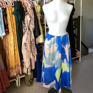 Satin watercolor midi skirt